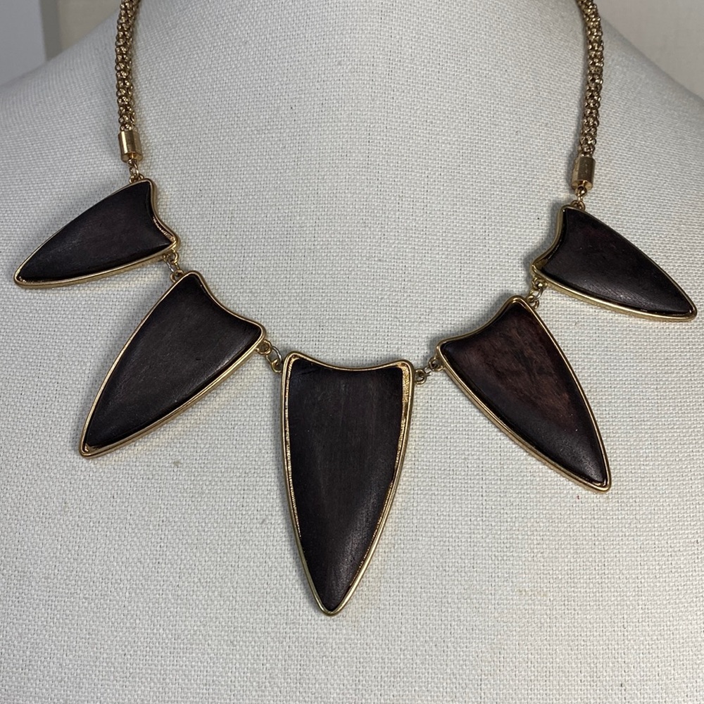 Wooden chevron style statement necklace